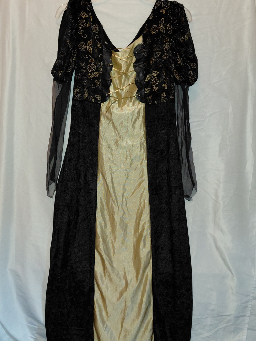 Womens Halloween Costume Black and Gold Lace-Up Long Sleeve Gown #11007